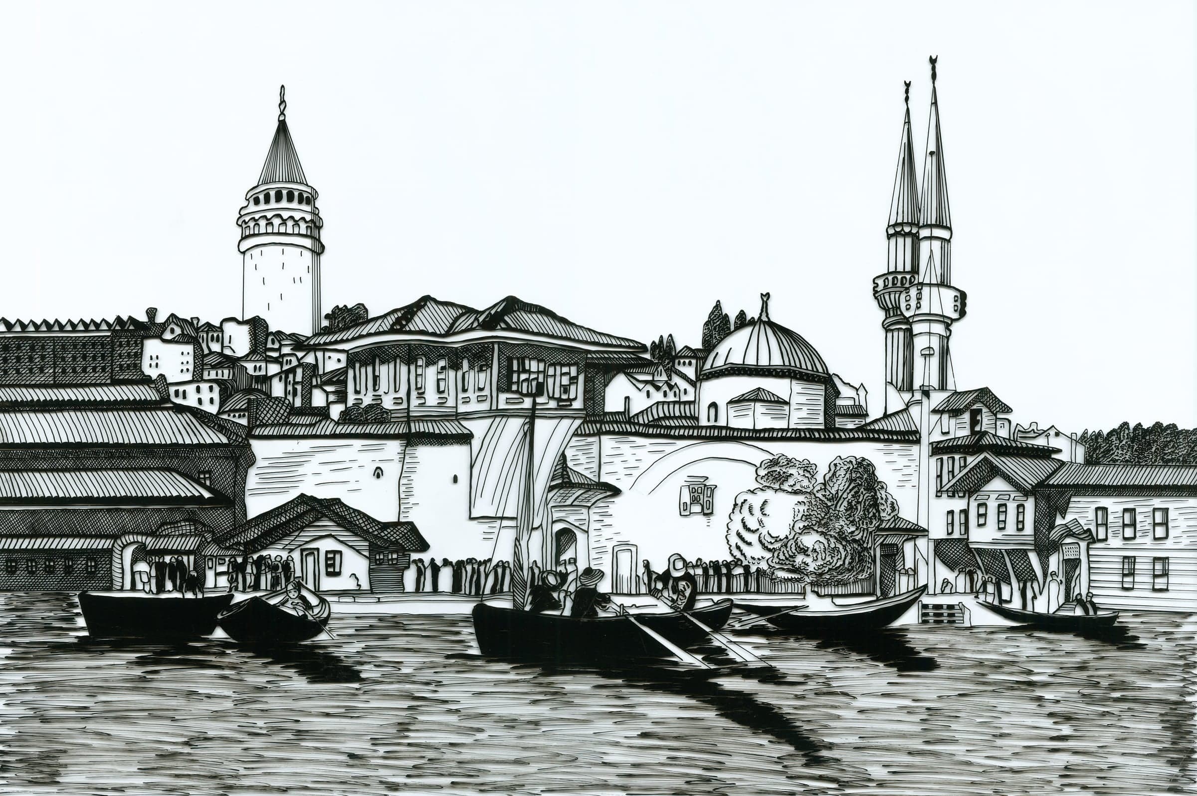 Elif Bayındır'ın gravür eseri Karaköy İskele